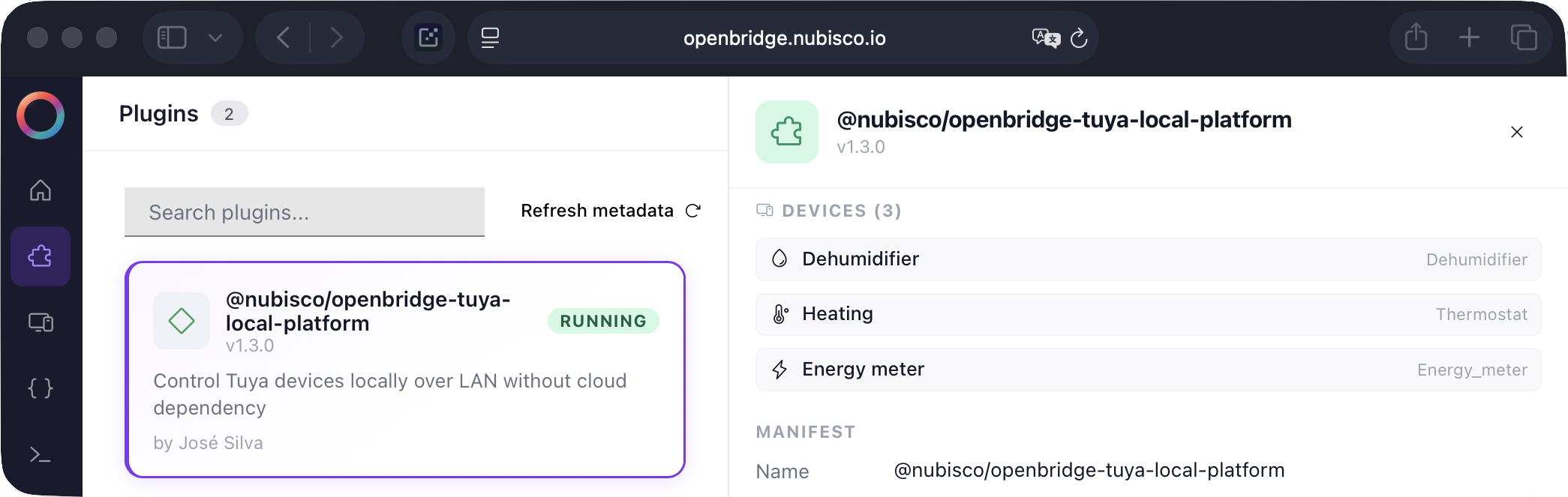 OpenBridge Plugin inspector